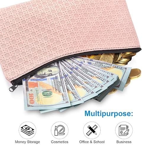Wteehn 2pack Money Bag, Cash Zipper Pouch, Bank Bags, Cash Wallet, Cosmetic Receipts Coins Small Tools Organizing Storage Bag thumbnail 6