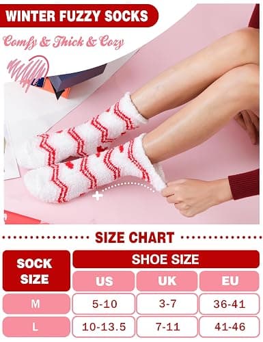 Womens Fuzzy Socks Warm Fluffy Cozy Winter Slipper Thick Fleece Heart Socks 5 Pairs thumbnail 4