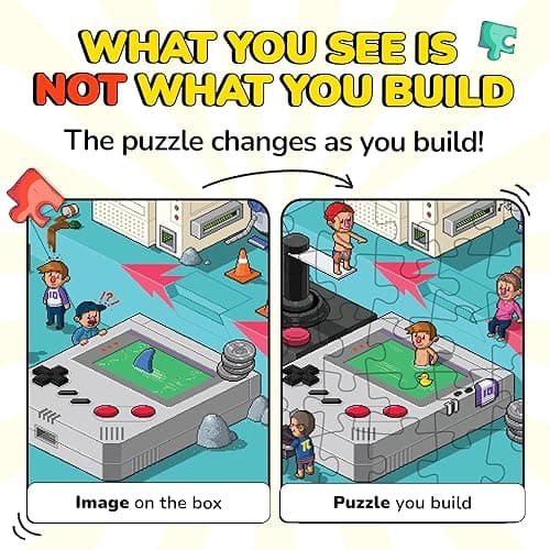 Odd Pieces Jigsaw Puzzles 1000 Pieces with Storytelling Comics, for Women, White Elephant, Mystery Puzzle for Adults & Kids - 19.7'' x 27.6'' Frameable Magic Puzzle Art (Glitch) thumbnail 4