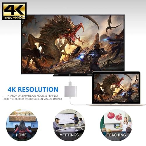 Battony USB C to HDTV Adapter USB Type C Adapter Multiport AV Converter with 4K HDTV Output C Port & 3.0 Fasting Charging Port Compatible for MacBook Pro MacBook Air 2019/2018 iPad Pro 2019 thumbnail 5