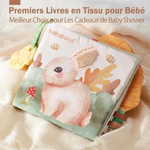 hahaland Jouets pour Bébé de 0 à 6 Mois, Livres Sensoriels en Tissu Doux pour Nouveau-né, Livre d'Éveil Jouet Bébé, Livre Eveil Bebe pour Nourrissons de 0, 3, 6 Mois, Cadeau Bebe Naissance Tummy Time thumbnail 3