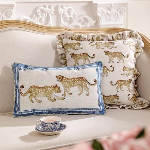 patdrea Designer French Vintage Linen Throw Pillow Cover,12"x20"-Fromm E | Elegant Decorative Pillow Case with Zipper,Leopard Pattern,Pillow Cover for Couch Living Room Bedroom Sofa thumbnail 2