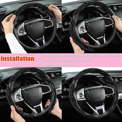 West Llama Diamond Bling Car Steering Wheel Cover with Crystal Rhinestones,3PCS Segmented Steering Wheel Protector,Universal for 99% Cars for Women(Black with Black Diamond) thumbnail 6