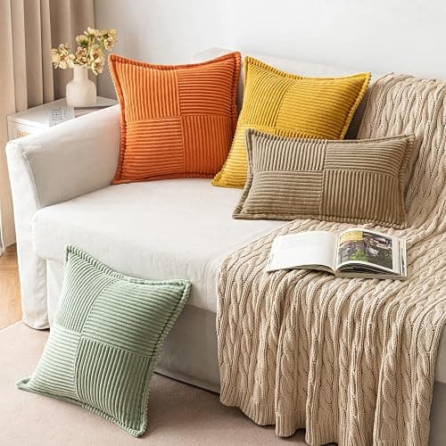 MIULEE Boho Decorative Pillow Covers for Couch Bed Sofa Farmhouse Home Decor 12x20 inch Set of 2 Khaki Throw Pillow Broadside Soft Corduroy Pillowcase with Splicing Cushion Livingroom - 20" x 12" (Pack of 2) - Khaki thumbnail 5