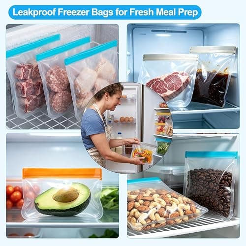 10 Pack DualSeal Reusable Snack & Sandwich Bags, Dishwasher Safe BPA Free | Reusable Freezer Bags, Reusable Gallon Bags for food Marinating, Lunch, Meal Prep, 3 Gallon 4 Sandwich 3 Snack thumbnail 5