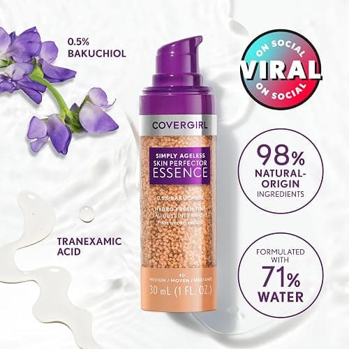 Covergirl Simply Ageless Skin Perfector Essence Foundation, 60 Tan, Tinted Skin Perfector, Skincare Makeup Hybrid, Sheer Tint, Radiant Finish, Skin-Like Finish, Vegan Formula, 1.0oz thumbnail 8