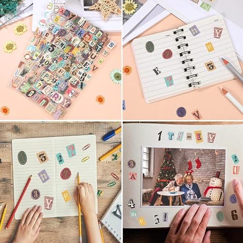 Dmopipp 347PCS Vintage Stickers, 6 Sheet Scrapbook Stickers Graffiti, Cute Vintage Letters Numbers Self Adhesive Decals Scrapbooking Supplies for Diary DIY Art Album Paper Crafts thumbnail 6