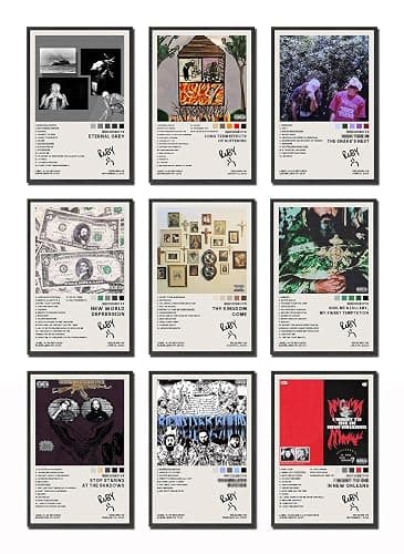 Uicideboys Poster 9-Piece Set Eternal Grey，New World Depression， Sing Me a Lullaby, My Sweet Temptation， Stop Staring At the Shadows ， Thy Kingdom Come Poster Canvas Album Unframed Set - 8x12IN thumbnail 4