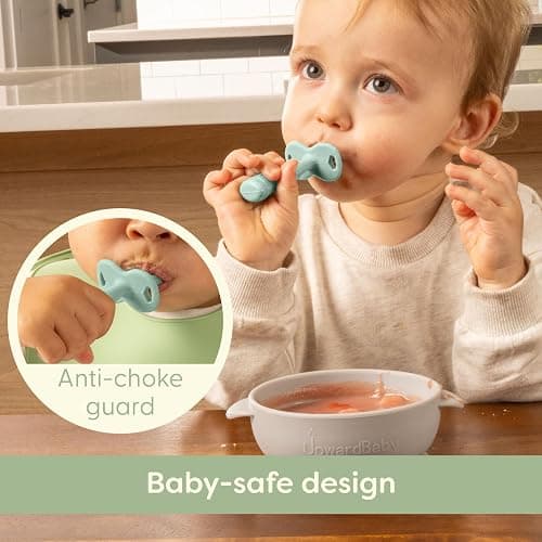 Upward Baby Silicone Baby Feeding Spoon with Anti Choke Barrier - Baby Spoons Self Feeding 6 Months, First Stage Infant Supplies and Toddler Utensils, Baby Led Weaning Soft-Tip Training Spoon, 3 Pack thumbnail 2