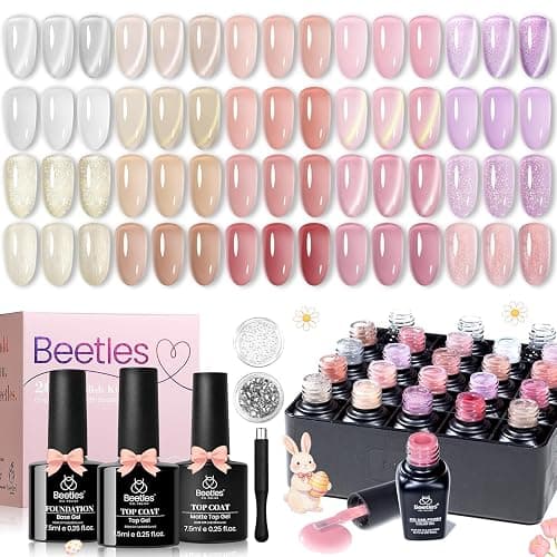 Beetles Cat Eye Gel Polish Set - 20 Colors Jelly Cat Eye Gel Nail Kit, Glowy Grace Nude White Pink Purple Base Colors, Soak Off UV Glitter Trend Nails Charms Spring Gift for Women thumbnail 8