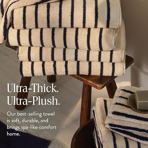 Brooklinen Super-Plush Turkish Cotton Bath Sheets - Set of 2 - Cotton, 820 GSM, Highly Absorbent, Machine Washable, Perfect for Home & Bathroom (40" x 65", Striped Navy) thumbnail 5