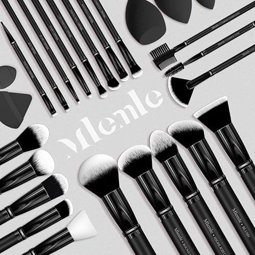 Makeup Brushes Set, Mlemle Professional 26 Pcs Makeup Kit, Include Powder Foundation Concealers Blush Eye shadows 21 Pcs Makeup Brushes and 2 Powder Puff, 3 Makeup Sponge(A01-Black) thumbnail 7