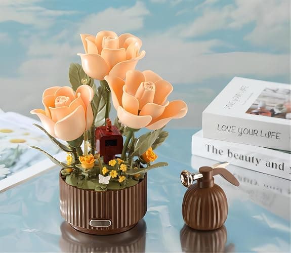 Yushinv Electric Flower Bouquet Building Set with Remote Control Spray-Bottle, 255 PCS,Original Music (Type :Symphony) Motorized Roses Flowers STEM Construction Kit, Automatic Blooming Bouquet thumbnail 2