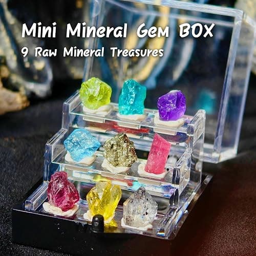 9 Rare Natural Gemstone Collection Gift Box-Peridot, Apatite & 7 Exquisite Minerals-Square Acrylic Tiered Display Case - Ideal Birthday & Christmas Gifts for Mineral Enthusiasts,Geography Enthusiast thumbnail 3