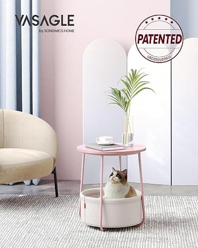 VASAGLE Small Round Side End Table, Small Nightstand with Fabric Basket | Modern Bedside Table, for Living Room, Bedroom, Jelly Pink and Cream White, LILEA Collection ULET223R61 thumbnail 3