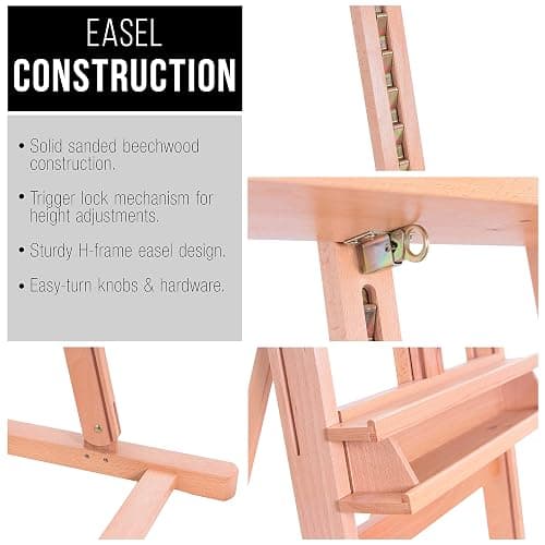 U.S. Art Supply Medium Wooden Studio H Frame Easel with Storage Tray - Adjustable to 96" High, Holds Canvas up to 48" - Beechwood Artist Easel for Painting, Art Display Stand, Portraits thumbnail 5