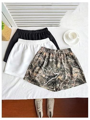 RoseSeek Girl's 3 Packs Elastic Waist Mini Camo Shorts Mid Rise Athletic Shorts thumbnail 2