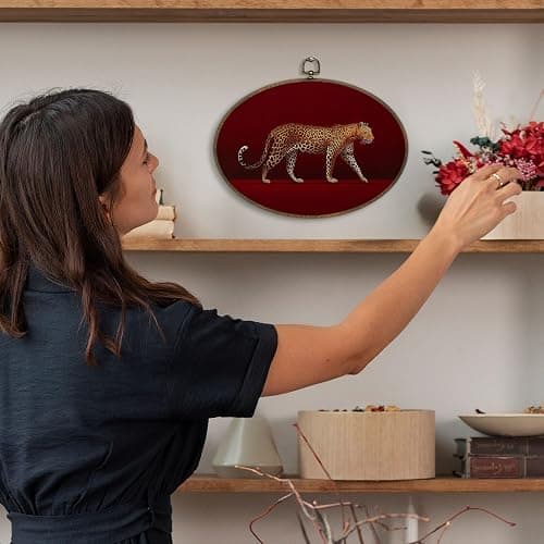Sviojuce Red Retro Leopard Oval Wall Art Decor 8.6x11.4, Maximalist Luxury Leopard Framed Canvas Prints Wall Artwork, Trendy Cheetah Wall Hanging Decor for Farmhouse Bedroom Living Room Decorations thumbnail 5