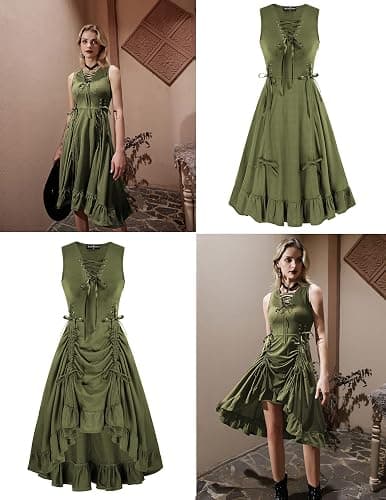 Scarlet Darkness Renaissance Steampunk Dress Lace Up High Low Dress Pirate Gothic Costume thumbnail 6