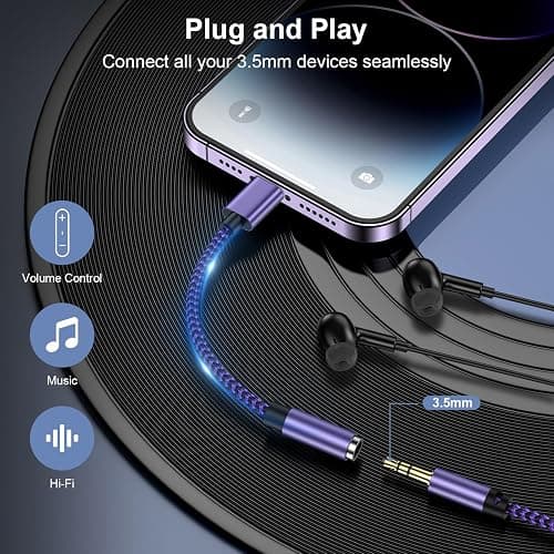 Adattatore da Lightning a jack da 3,5 mm, certificato MFi, adattatore jack per cuffie, adattatore Dongle Aux, cavo audio compatibile con iPhone 14 Pro Max/14 Plus/14/13/12/11/SE/X/XS/XR/8 thumbnail 5