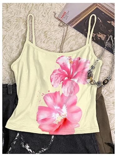 RoseSeek Women's 3 Pack Floral Graphic Cami Tops Slim Fit Sleeveless Tops Summer Camisole thumbnail 4