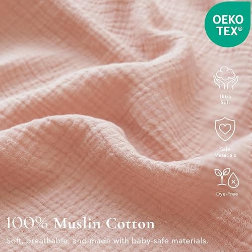 Konssy Muslin Crib Sheets for Girl Boy, 2 PCS Soft and Breathable Cotton Baby Sheets for Standard Crib Mattress, 52"x 28" (Floral, Pink) thumbnail 3