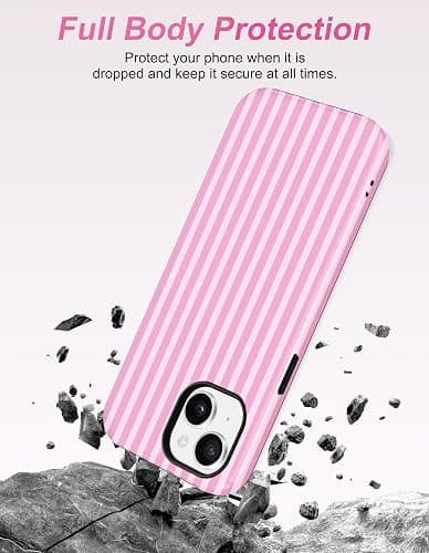 Aitipy Magnetic Striped Phone Case for iPhone 15 Plus, Compatible with MagSafe, Cute Pink Aesthetic Stripe Soft TPU and Hard PC Shockproof Protective Phone Cover for Women Girls thumbnail 4