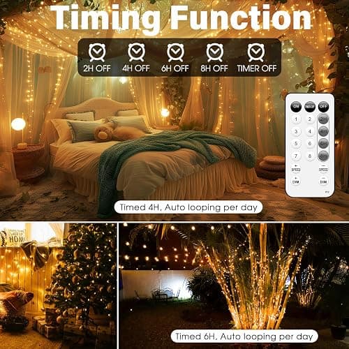 Fairy Lights Plug in 66FT 200 LED USB Twinkle Lights for Bedroom Copper Wire Lights with Remote and Timer 8 Modes, Waterproof String Lights for Dorm DIY Party Christmas Decoration（Warm White） thumbnail 3