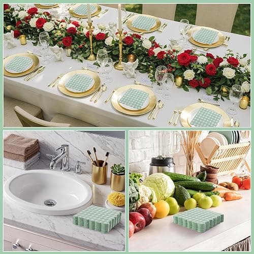 80 Pcs Sage Green Gingham Paper Napkins 6.5 Inch Green and White Paper Napkins Disposable Scalloped Napkin for Baby & Bridal Shower, Wedding, Birthday, Picnic, Easter Party thumbnail 5