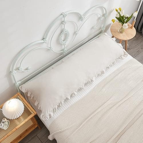 Beige Grey Body Pillow Cover 20x54inches Long Pillowcase Ruffled Pillowcases Shabby Chic Ruffled Fringe Decor Cute Body Ruffled Pillow Sham thumbnail 4
