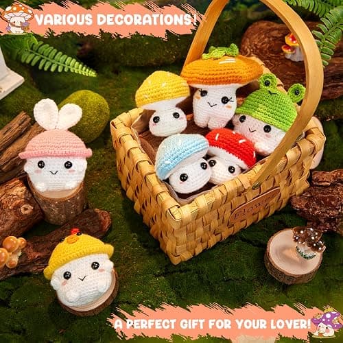 MAGIMUSE Crochet Kit for Beginners, Crochet Starter Kits for Adults Amigurumi Craft Knitting Crocheting Kits with Step-by-Step Video Tutorials, Mushroom Family(40%+ Yarn thumbnail 4