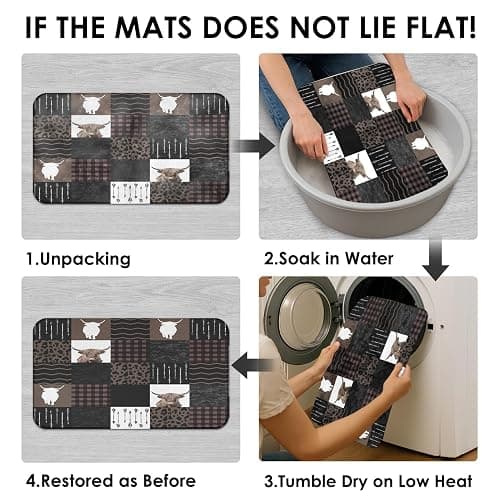 Tayney Highland Cow Farm Brown Black Checked Shower Curtain Set with Toilet Lid Cover and Non-Slip Rugs, 4 Pcs Shower Curtain with 12 Hooks, Farmhouse Bathroom Set with Rugs and Accessories thumbnail 7