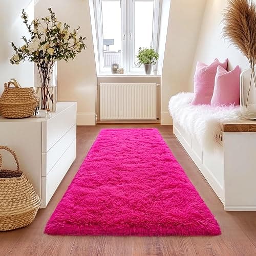 Hot Pink Runner Rug for Hallway, Bedroom Bedside Non-Slip Throw Rugs 2x6 | Anti-Skid Throw Runner Rugs Non-Shedding Rugs Indoor Carpet for Bedroom, Entryway Hallway Home Decor thumbnail 3