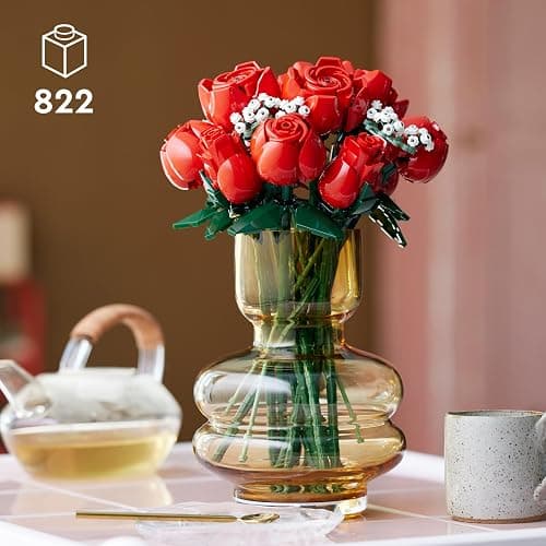 LEGO Botanicals Bouquet of Roses - Artificial Flowers Set for Adults - incl. 12 Faux Roses & 4 Sprigs of Baby's Breath for Home Decor - DIY Gift Idea - 10328 thumbnail 3
