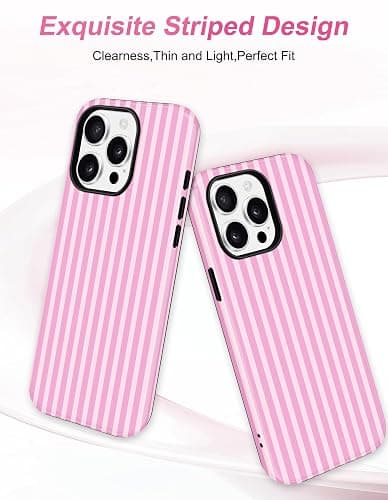 Jusy Magnetic Striped Phone Case for iPhone 12/12 Pro,Dark Pink | Compatible with MagSafe, Cute Aesthetic Striped Design, TPU and PC Protective Shockproof Cover thumbnail 2