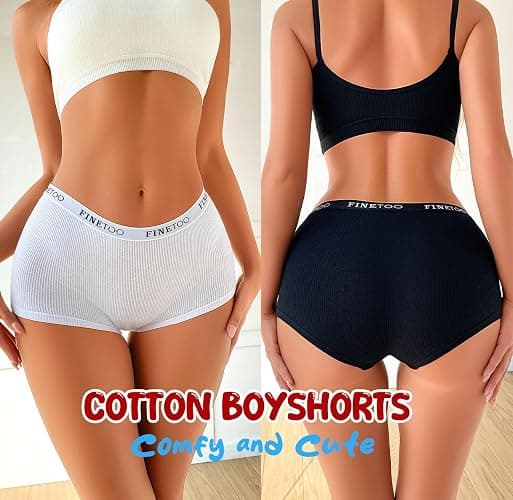 FINETOO Boyshort Underwear for Women Cotton Boxer Briefs Full Coverage Ladies BoyShorts Panties 5 Pack thumbnail 2