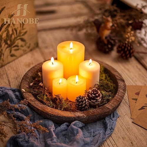 Hanobe Candle Plate Holder Tray: Round Wood Decorative Candle Plate - Rustic Farmhouse CoffeeTable Decor - Tealight Pillar Trays for Home Decor (Distressed) thumbnail 8