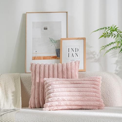 DEELAND Pack of 2,Double-Sided Faux Fur Plush Decorative Throw Pillow Covers Fuzzy Striped Soft Pillowcase Cushion Covers for Sofa Couch Bedroom thumbnail 3