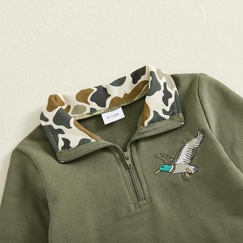 VISGOGO Toddler Baby Boy Hunting Outfit Duck Half Zip Long Sleeve Sweatshirt Pants Set 2 Fall Camouflage Clothes thumbnail 5