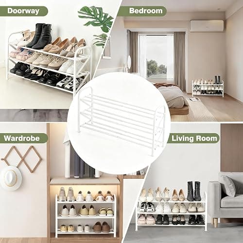 Atrastout 3-Tier Shoe Rack for Closet, 16"-32" Expandable Shoe Rack Adjustable for Entryway Closet Doorway Sturdy Metal, White thumbnail 8