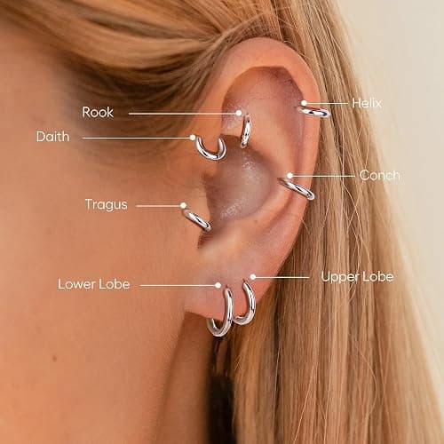 Gokeey Small Gold Silver Hoop Earrings for Women Men,Hypoallergenic 316L Surgical Stainless Steel Earrings for Sensitive Ears,Cute Cartilage Helix Conch Rook Tiny Huggie Hoops Earring Set for Multiple Piercing Jewelry Gift thumbnail 4