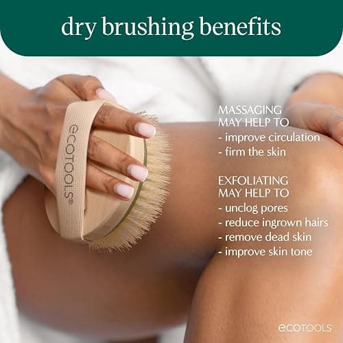 EcoTools Dry Body Brush for Dry Brushing, Smooth Skin, 1 Count | Soft, glowing skin, body scrub brush, leg exfoliator, travel size, bamboo handle thumbnail 3