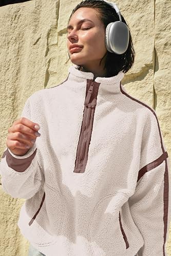 Panadila Womens Half Zip Sherpa Fleece Pullover Soft Oversized Sweatshirt with Pockets Warm Fuzzy Sweater thumbnail 6