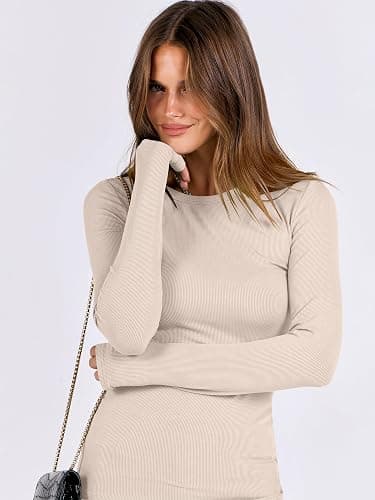 ANRABESS Women Long Sleeve Shirts Rib Knit Slim Fit Tops Basic Tee 2025 Fall Outfits Casual T-Shirt Underscrubs Layer Clothes thumbnail 6