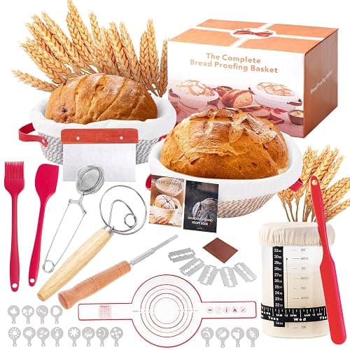 Sourdough Starter Kit, 9" Round and 10" Oval Banneton Bread Baking Supplies, Bread Making Tools Kit, Sourdough Proofing Basket, Sourdough Kit Gifts for Bakers Women Wife Mom - Image 1