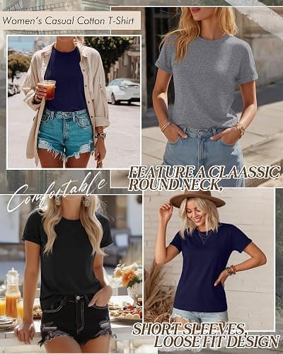 Huukeay 3 Pack Cotton Women's Short Sleeve T Shirts | Basic Tees, Cotton T Shirts, Short Sleeve, Crew Neck, Loose Fit Casual, Soft, Plain, Stretch, Summer, Everyday Wear, Workout thumbnail 3