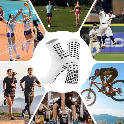 Elfcool Soccer Socks with Grip, 6 Pairs Non-Slip Pads Athletic Grip Soccer Socks for Men Women - One Size - 4 Pairs-white thumbnail 6