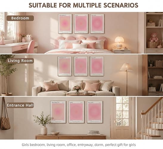 3pcs Pink Aura Collection Gradient Canvas wall art Positive Minimalist Fluppy Art Picture Wall Decor Trendy Aesthetic Poster Print Artwork for Bedroom, Living Room, girls room Home Decoration【UNFRAMED】 thumbnail 7