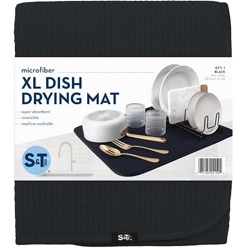 S&T INC. Dish Drying Mat XL, 18” x 24”, Absorbent Microfiber Kitchen Counter Mat, Dish Drying Pad for Dishes, Utensils, Pots and Pans, Extra Large, Black - Black - 18" x 24" thumbnail 7