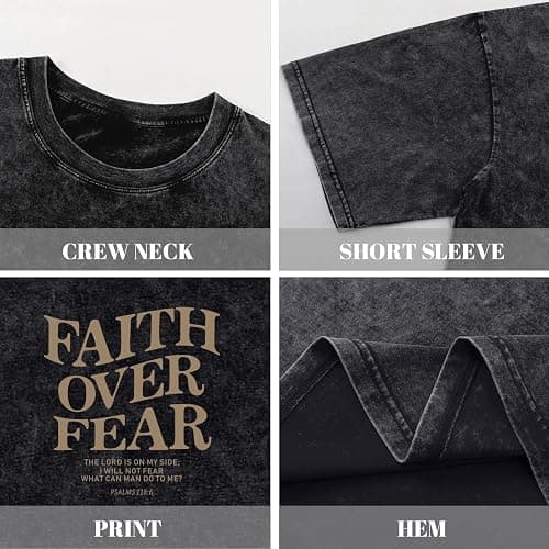 KEEVICI Boys Faith Over Fear Shirt Christian Jesus T Shirts for Kids Bible Verse Religious Graphic Tees Acid Wash Tshirt thumbnail 6